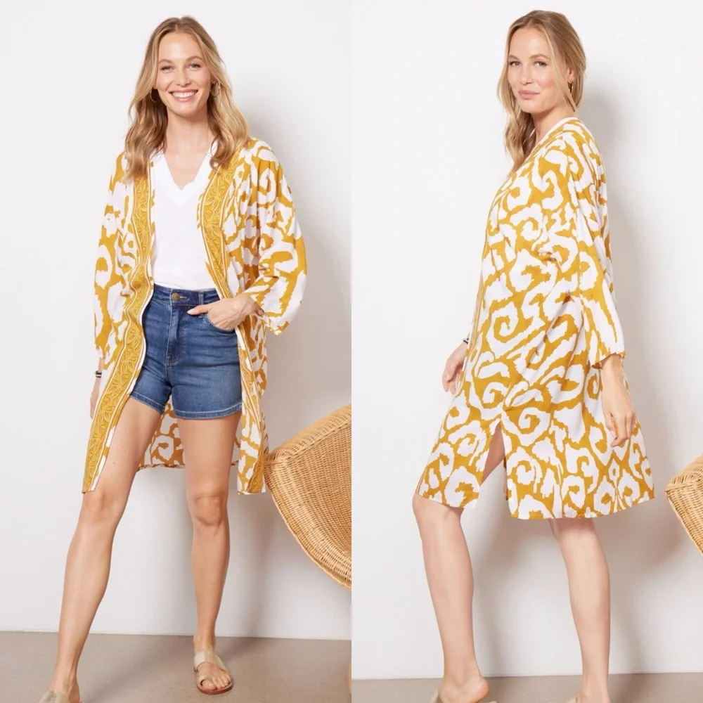 Evereve Tolani Gold Shara Wrap Kimono/Bathing Suit Cover One Size - Picture 1 of 15